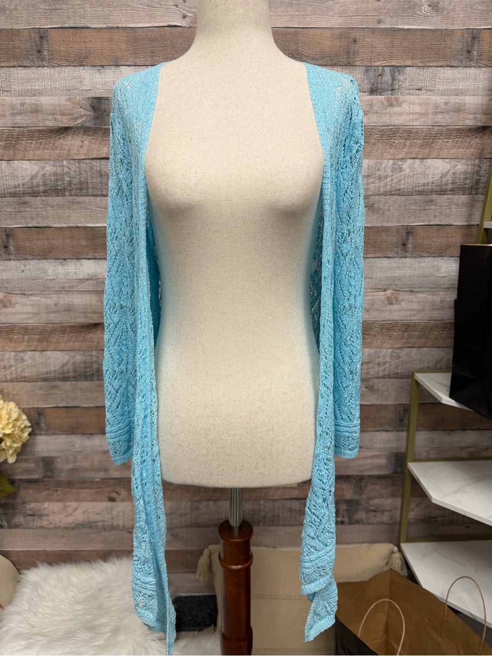 Ruby Rd. Light Blue Open Knit Cardigan